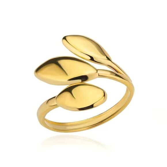 Simple Leaf Opening Ring Stainless Steel Golden Plated Size 8 - Picture 2 of 4